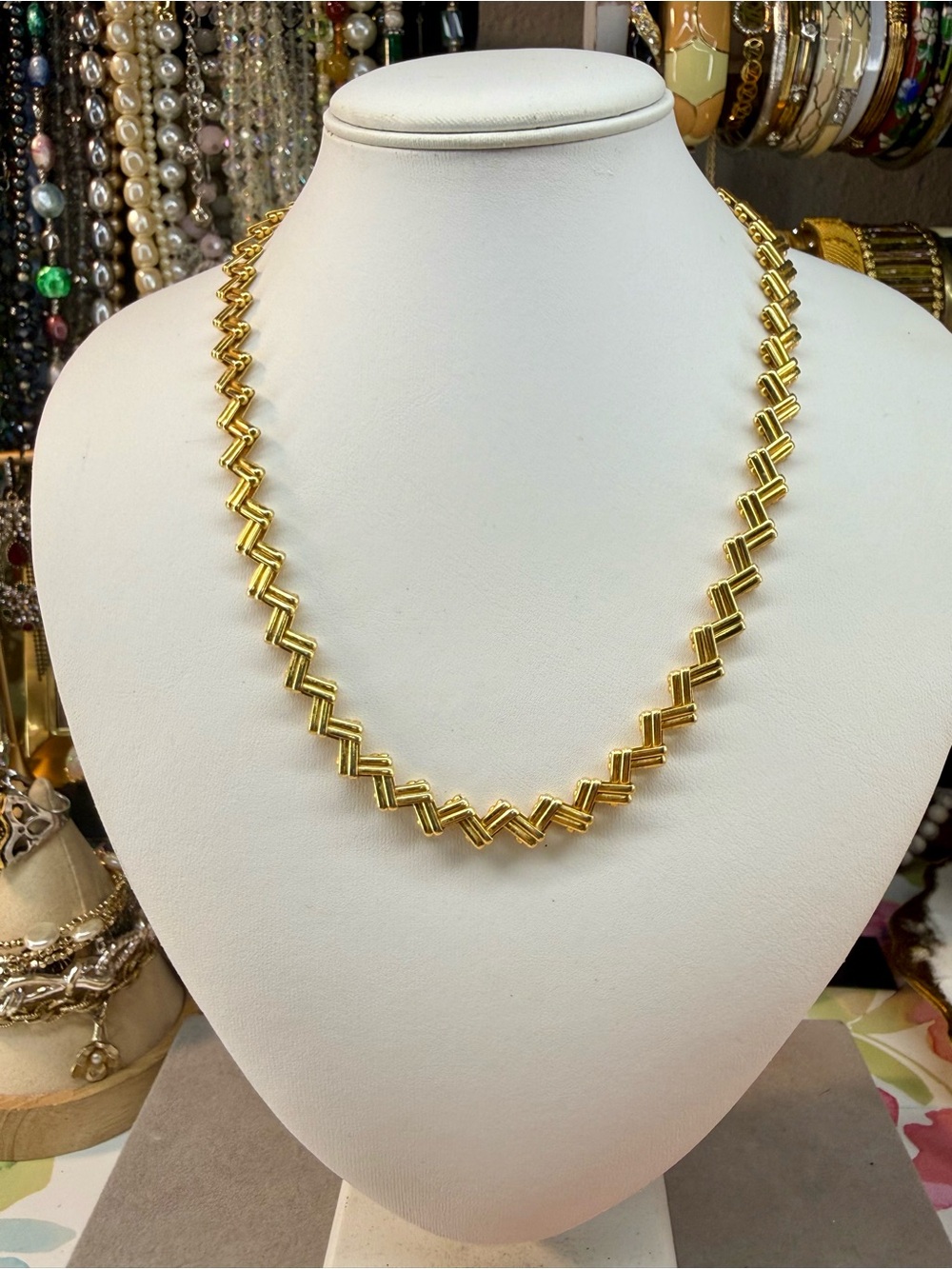 Vintage Gold Zigzag Link Necklace - Women Jewelry